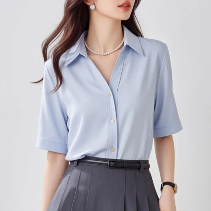 

New Summer Short Sleeve Chiffon Women Shirt Blouse Turn Down Collar Chiffon Shirt Blouse Women Tops Blusas Para Mujer 2026 Q4223