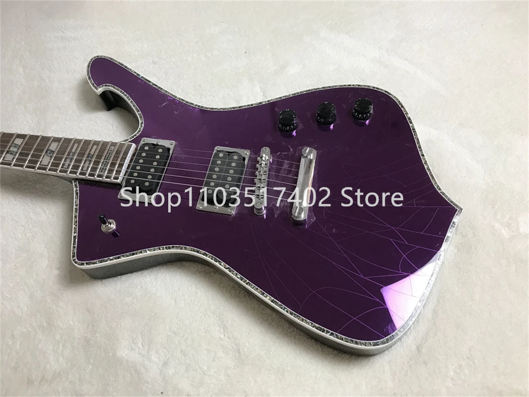 Iceman Paul Stanley Use Style Purple Mirror Electric Guitar Pickguard Abalone Body Binding Chrome Hardware