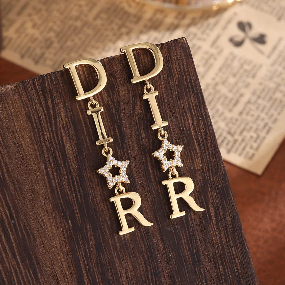 Fashion Long Dangle Earrings For Women Shiny Zircon Hollow Stars Wedding Party Jewelry Dear-Letter Style image 2