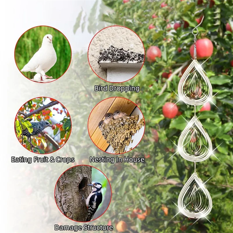 

A83I-3 Pcs Bird Scare Discs Set, Bird Reflectors Wind Spinner, Extra Sparkly Drop-Shape Wind Spinner Bird Devices
