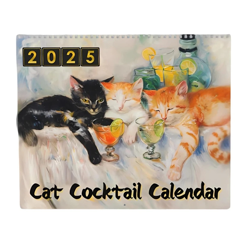A23F-2025 Kalender Koktail Kucing 2025 Kalender Dinding Jam Meow-Tail - Catart, Hadiah untuk Pecinta Kucing, Kalender Natal