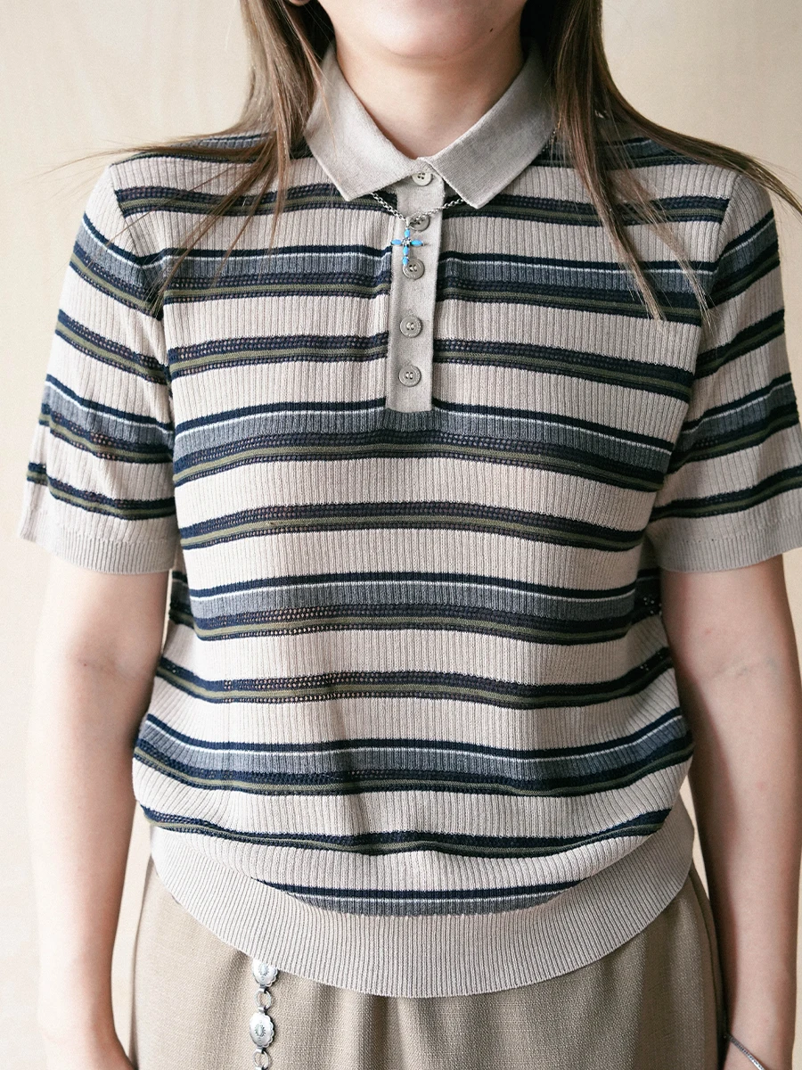 

Laend Republic® Sicily T-irt Lyocell Linen Stripe Knitted irt Cool Sensation ort Sve Regular Fit Summer Top