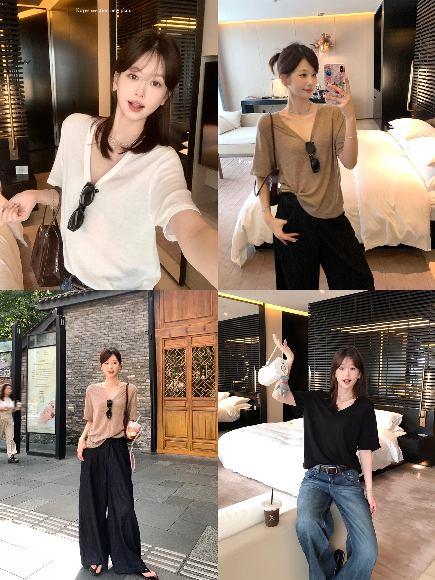 

Новая женская летняя трикотажная футболка с V-образным вырезом и коротким рукавом, простая, облегающая, базовая, разноцветная, с микропористой текстурой