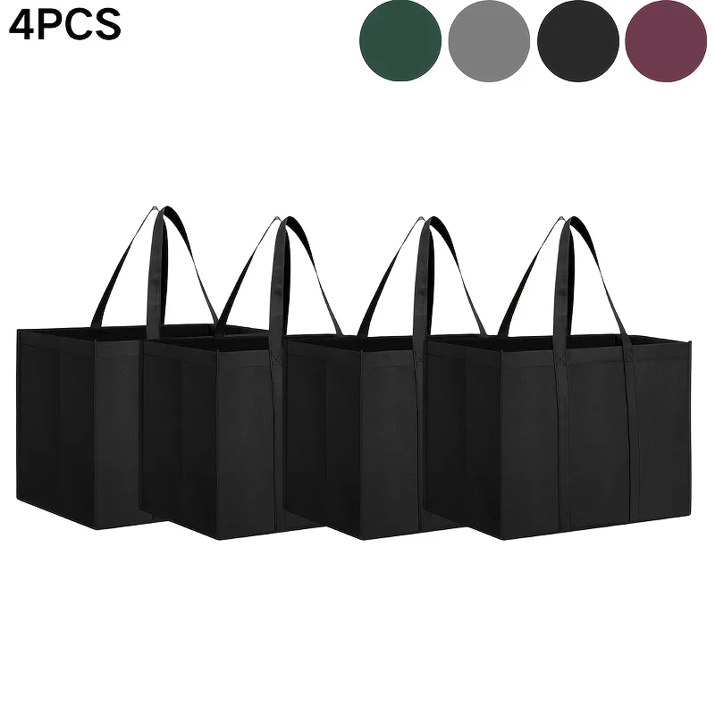 

4pcs Non Woven Tote Bag Large Capacity Solid Color Minimalist Design Storage Bag for Shopping Travel Car Organization