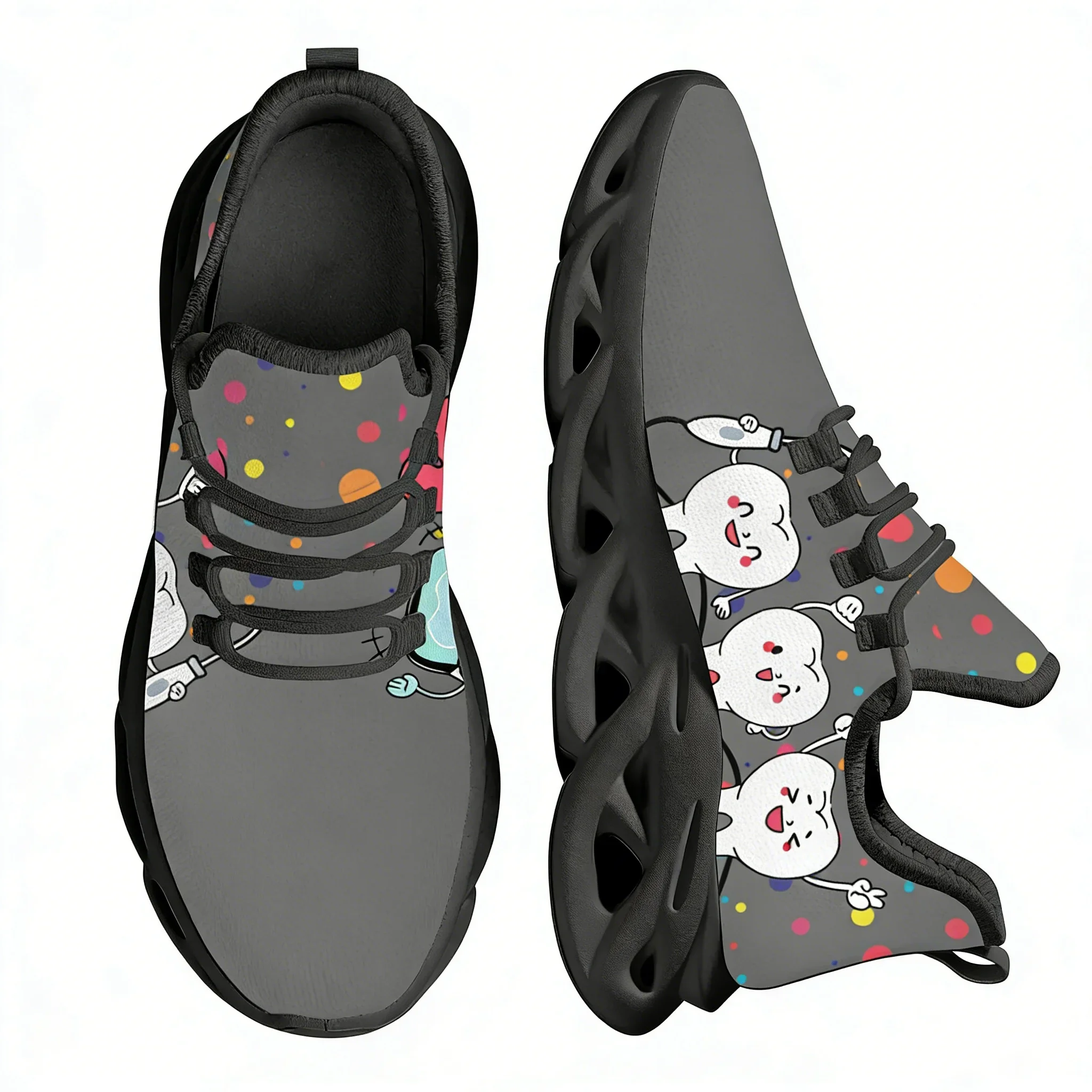 New Trend Women Flats Cartoon Dentist Tooth Pattern Casual Shoes Breathable Mesh Female Sneakers Zapatos Mujer 2022