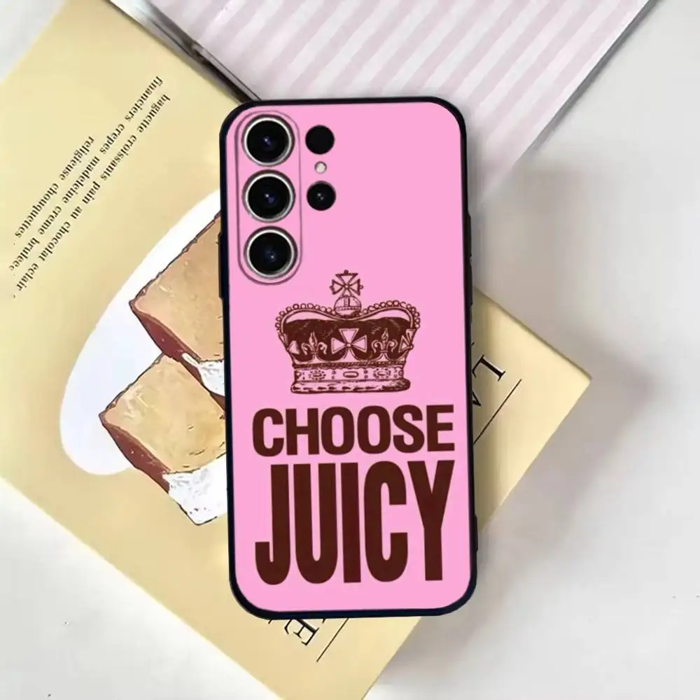 Etui na telefon Juicy Couture z motywem panterki, tapeta, do Samsunga S25, 24, 21, 22, 23, 30, Ultra, 20, Plus, Fe, Lite, Note, 10, miękki czarny pokrowiec
