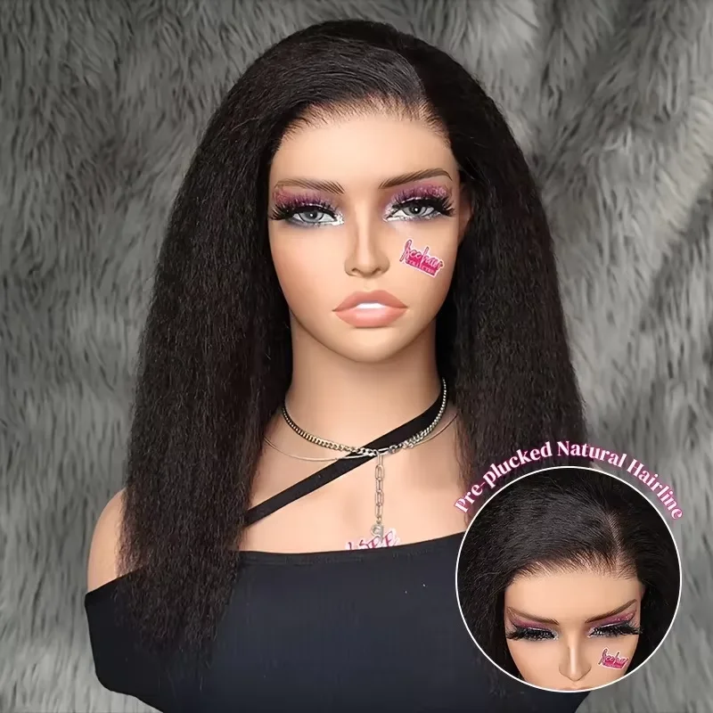 Kinky Straight 13x4 HD Lace Front Human Hair Wigs for Women 5x5Glueless Transparent Brazilian Coarse Yaki Remy Lace Frontal Wigs