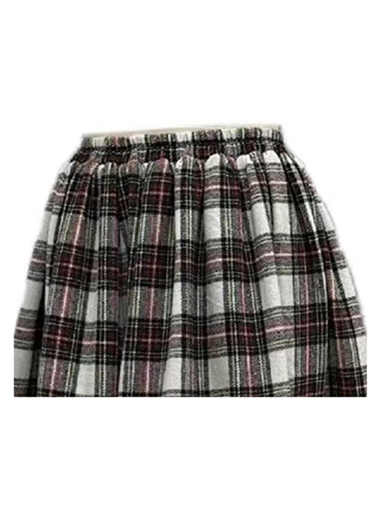 Spring Women 2000s Aesthetic Elastic Waist Midi Plaid Scottish Skirt Patchwork French Vintage Shoujo Girl Korean Fashion Stylish