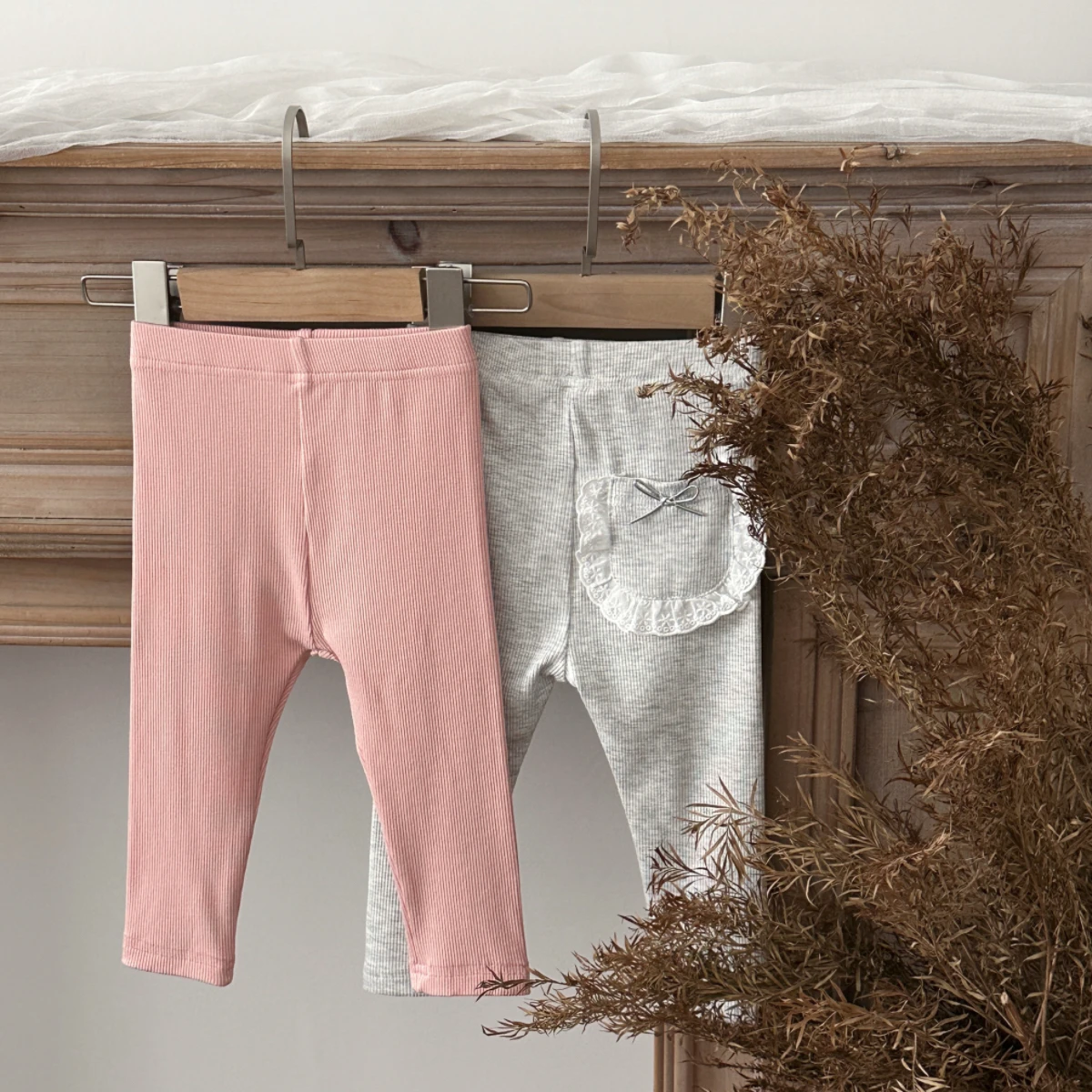 Spring Baby Multi-color Lace Ruffle Leggings Infant Vertical Rib Fabric Bow Ornament Comfy Slim Long Trousers