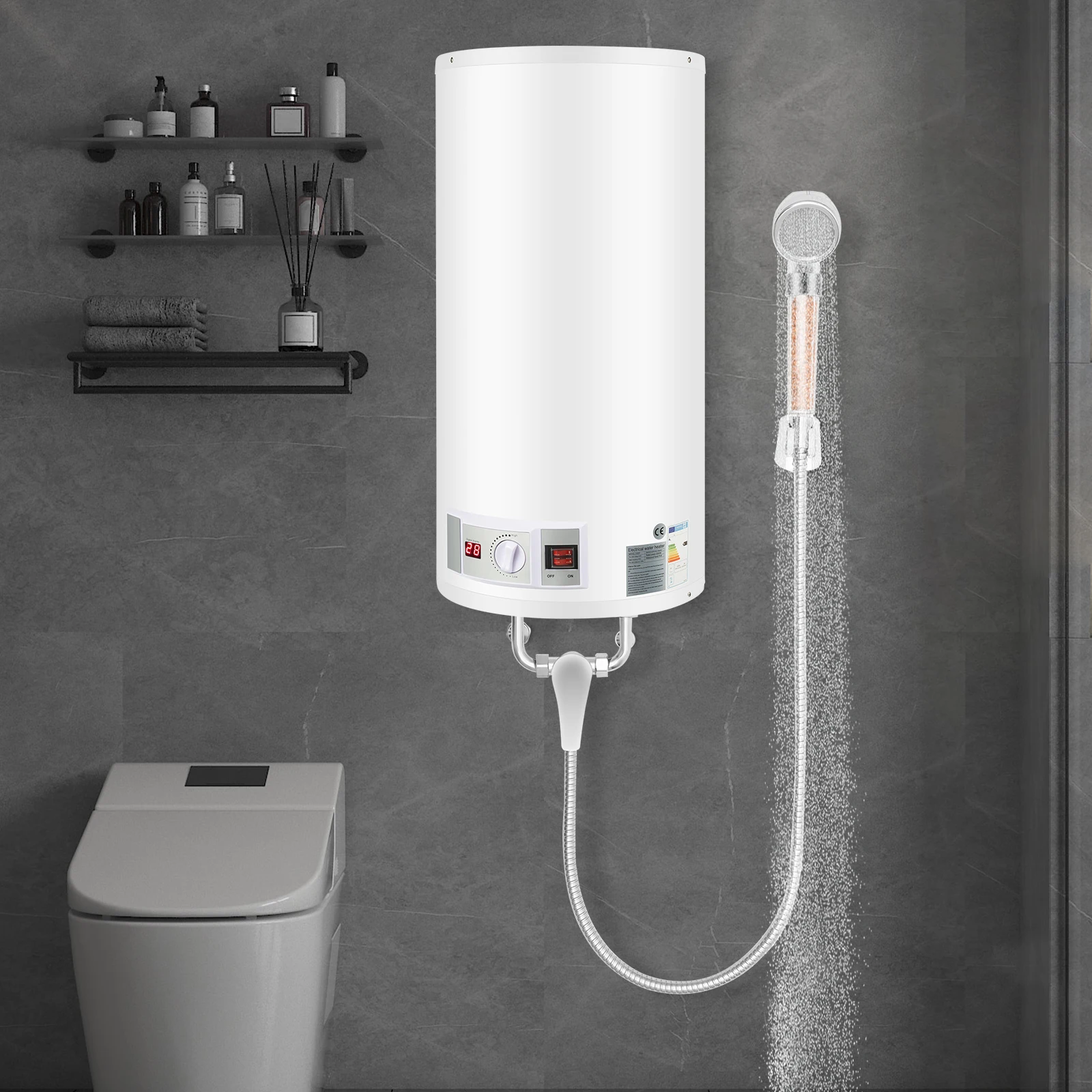 Chaudière à eau chaude de stockage 80L 220V chauffe-eau électronique sans réservoir chauffe-eau électrique avec douchette à main pour salles de bains