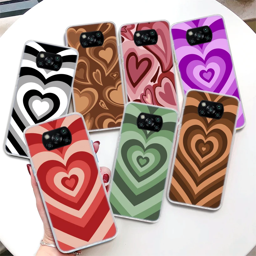 Fashion Purple Heart Swirl Circle Coque Phone Case For Xiaomi Poco X6 X5 X3 Nfc X4 Gt F6 F5 Pro F4 F3 F2 F1 M5s M4 M3 5G Soft Co