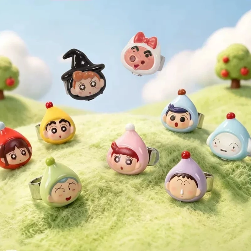 Genuine BOXFUN Crayon Shin‑Chan Dwarf Fairy Tale Series Ring Watch Blind Box Flip‑Open Ring Watch Cute Anime Collectible Decor