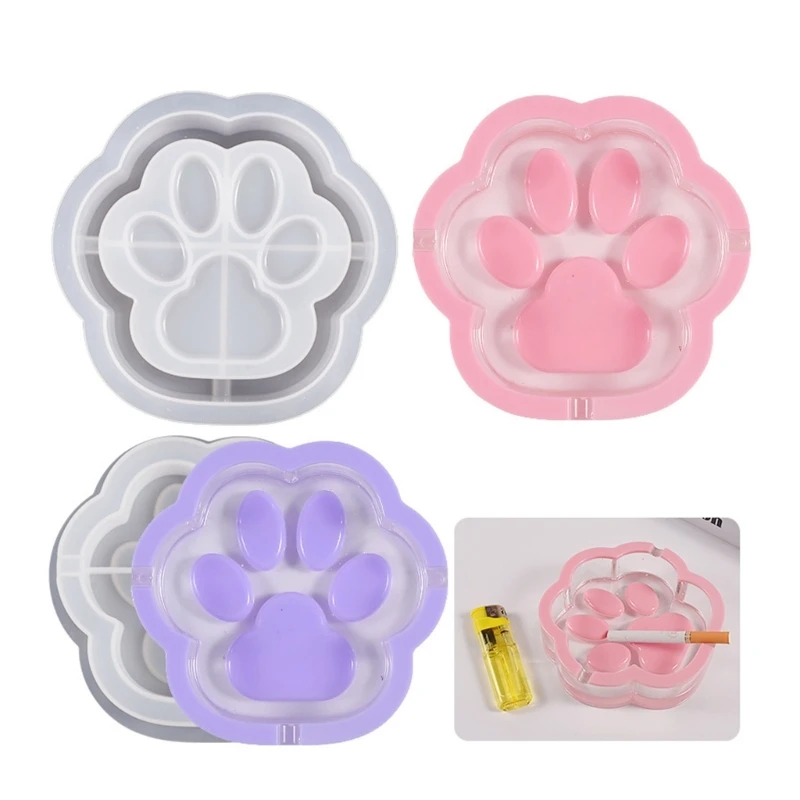 R3MC Resin Casting Mold for Cat Paw Ashtray DIY Silicone Mold Small Storage Box Casting Tools for Neckalce Rings Earrings