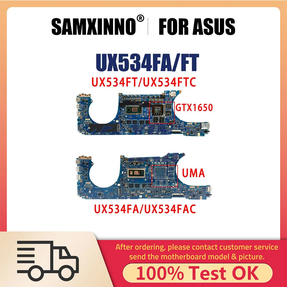 

Laptop Motherboard For ASUS ZenBook 15 UX534FA UX534FAC UX534FTC Notebook Mainboard I5 I7 8th 10th CPU GTX1650 8G 16G RAM