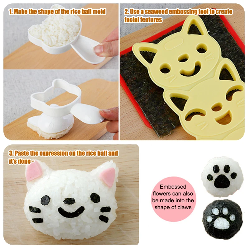 Rice Ball Mold Set Chicken Bear Kawaii Sushi Curry Rice Mould Pattern Bento Accessories Seaweed Cutter Kitchen Tools