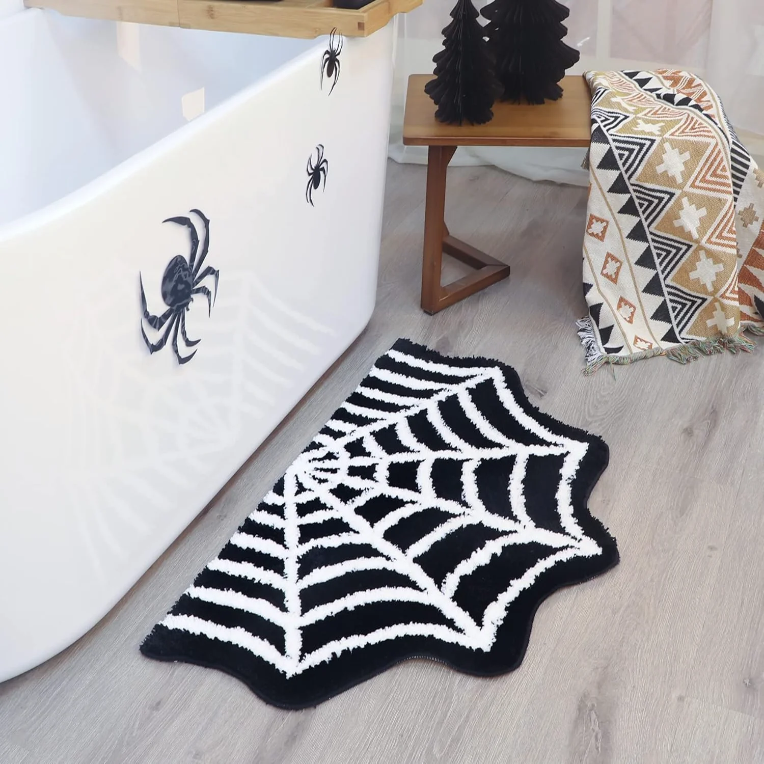 Spider Web Bath Mat - Halloween Rug Bathroom Decor Gothic  Decor Witchy Horror Goth Room Rugs Gothic Bedroom  Whimsigoth Odditie