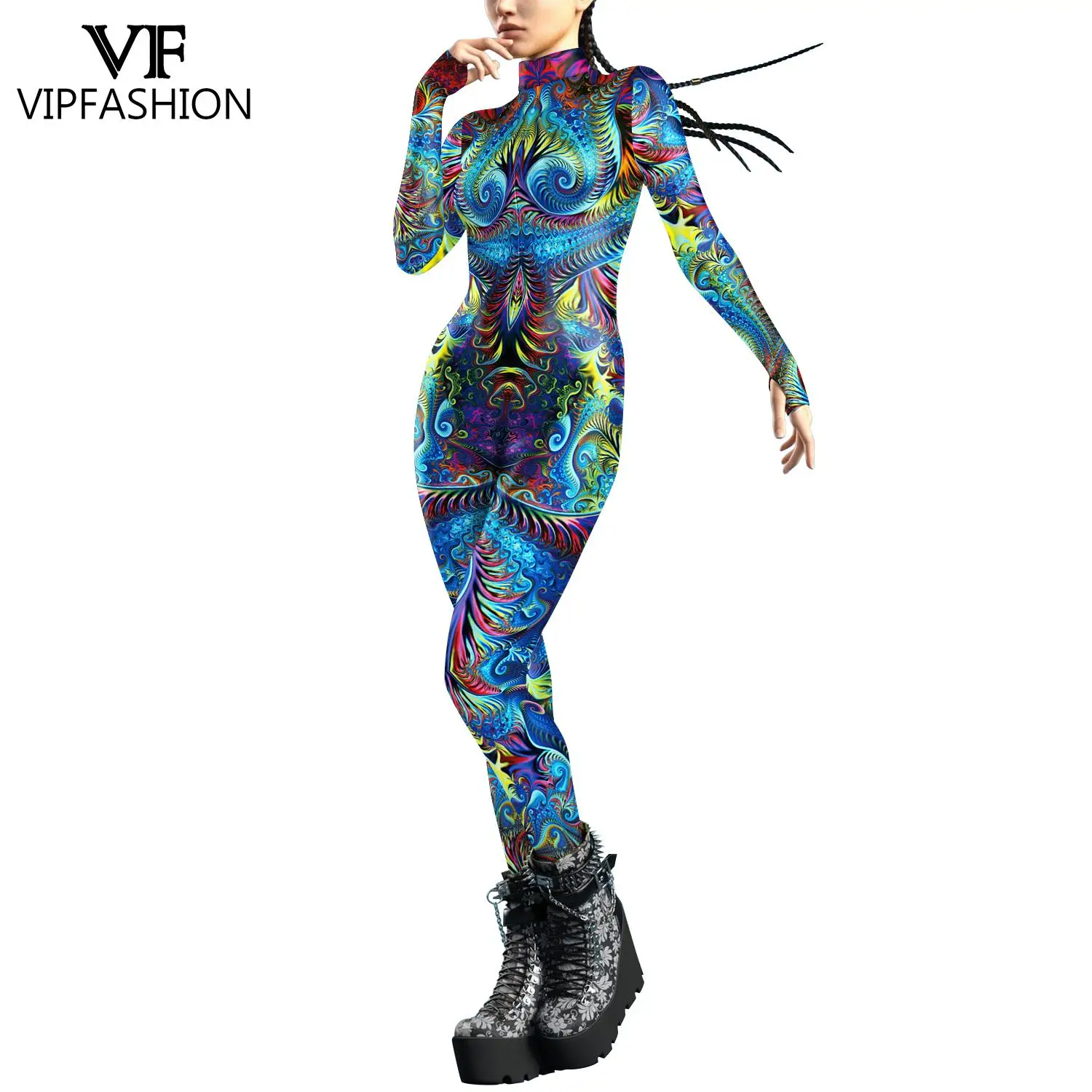 VIP FASHION-Costume de cosplay imprimé en 3D pour hommes et femmes, Zentai imbibé, Brûlant, Combinaison de festival, Vêtements de fête d'Halloween, Fraktal, Sexy