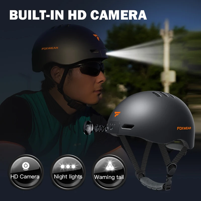 Motorcycle Smart Helmet with 1080P Front Camera Warning Tail Light Waterproof Helmet Size Adjustable for Urban Traffic Scooter