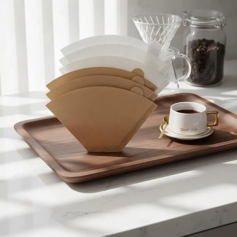 100 Pcs Disposable Unbleached Cone Coffee Filters Compostable Paper Filters for Travel Portable Coffee Maker Use
