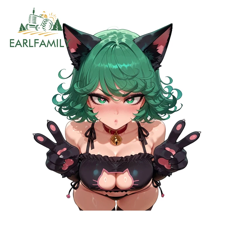 EARLFAMILY Tatsumaki Hot Cat Girl Car Stickers Delicate Anime Waifu Motorcycle Racing Drifting Decals Cool External Accessories