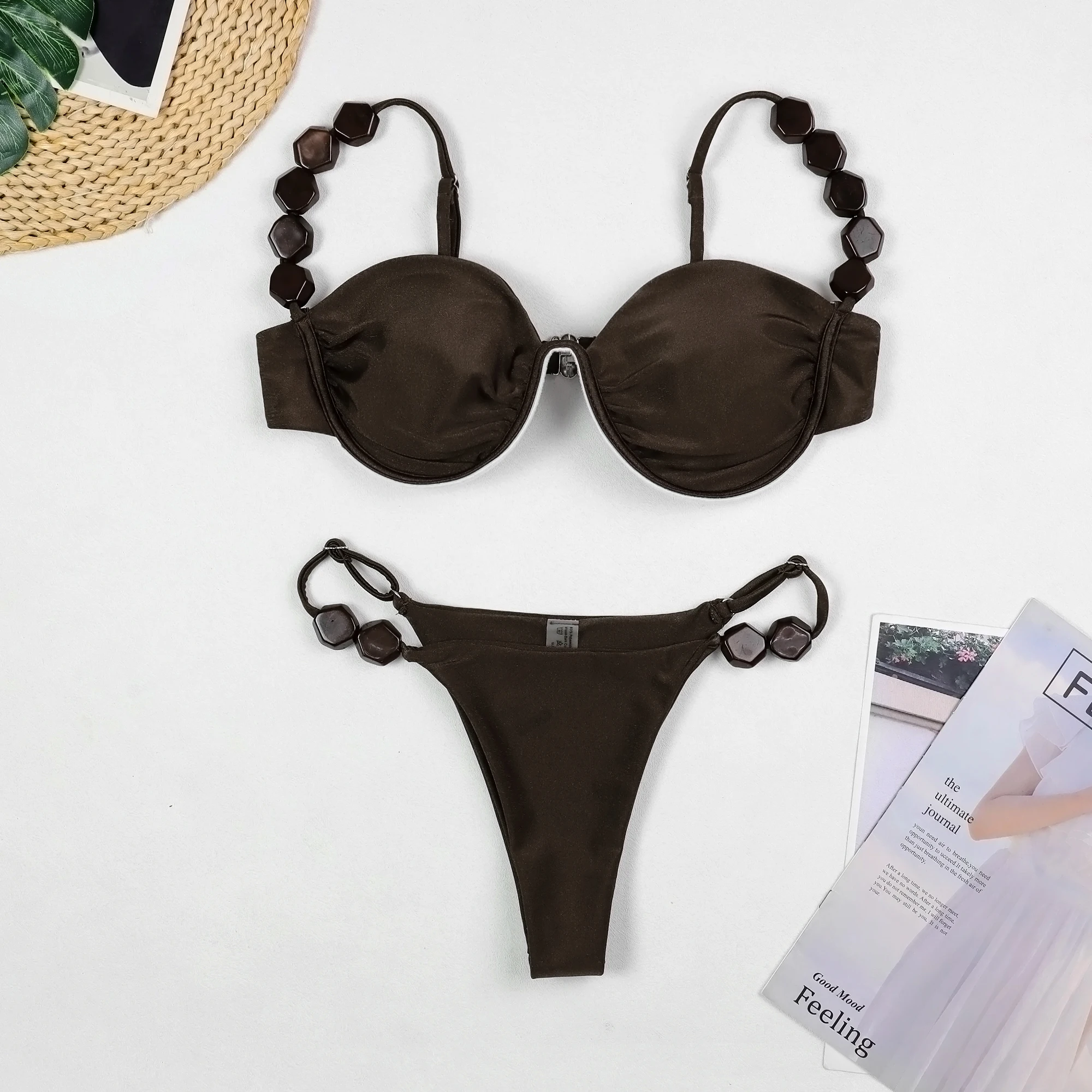 2026 Micro bikini da donna con scollo all'americana, costume da bagno con fasciatura, dettaglio pieghettato, design ritagliato, perizoma con scollo all'americana, costumi da bagno sexy