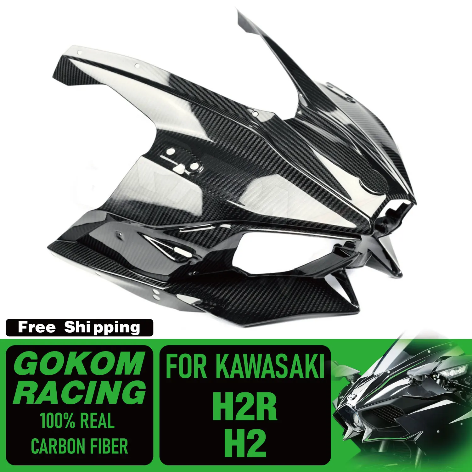 

Gokom Racing FOR Kawasaki H2 / H2R AIR INTAKE GUARDS Covers COWLING 100% REAL CARBON FIBER MOTORCYCLE PARTS ACCESSORIES