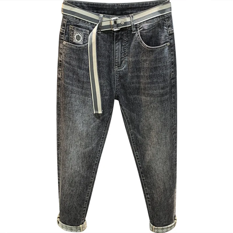 2024 spring new high end luxury MEN'S jeans trendy print straight fit Korean edition casual fashion versatile cotton denim pants