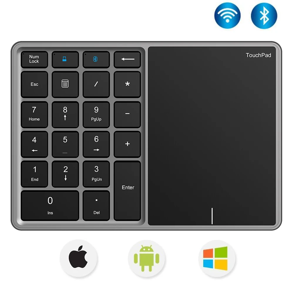 

2.4G +Bluetooth Wireless Numeric Keypad with Touchpad 22 Keys Digital Keyboard USB Rechargeable Number Pad for Windows IOS Mac