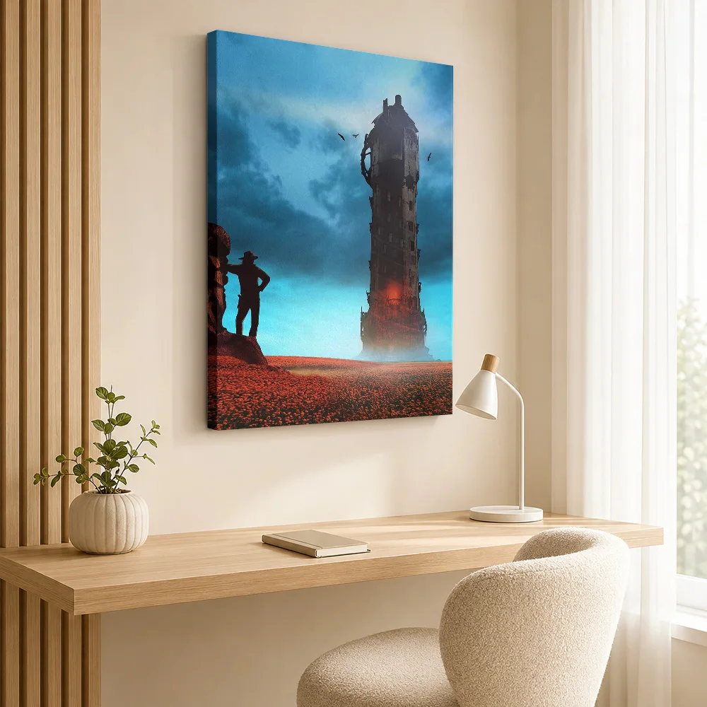 Dark Tower Roland Book Wood Framed Canvas Print Personalized Photo, Cover Illustration Wall Art For Reading Nook Reader Gift