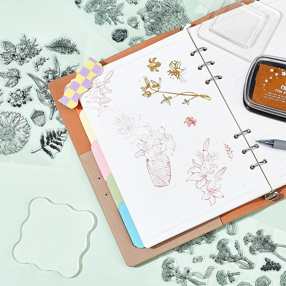 9 Sheet Silicone Clear Stamps Seal Clip Book Pen Ink Daily Life Sweet Tea Time for DIY Scrapbook Card Making Envelope Decoration