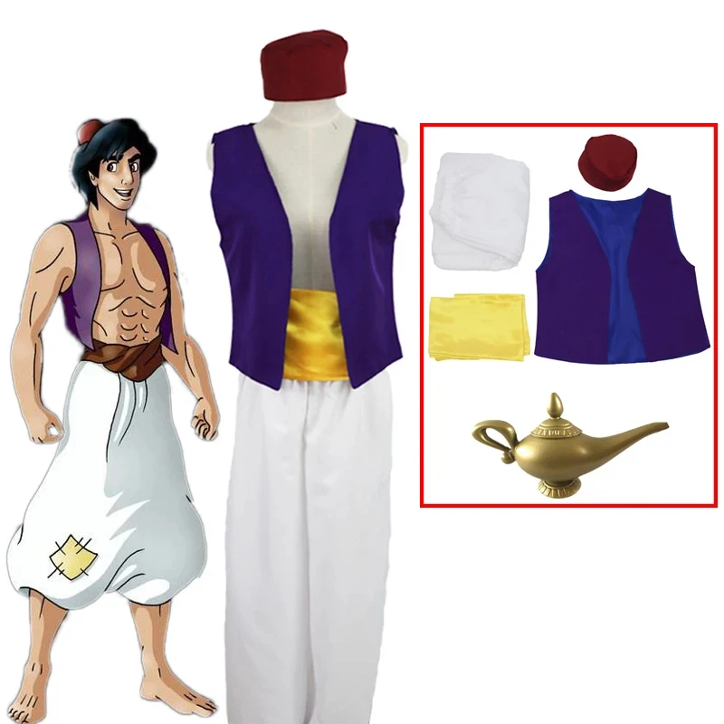 2026 Adult Aladin Cosplay Costume Halloween Carnival Men's Clothing Including plastic Magic Lamp Size 46AP1 view 2