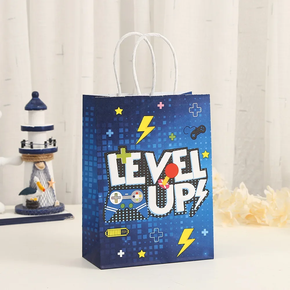 6Pcs Video Game on Theme Paper Gift Packing Bag Game Over Candy Cookie Bag for Kids Boy Birthday Game Night Party Decoration