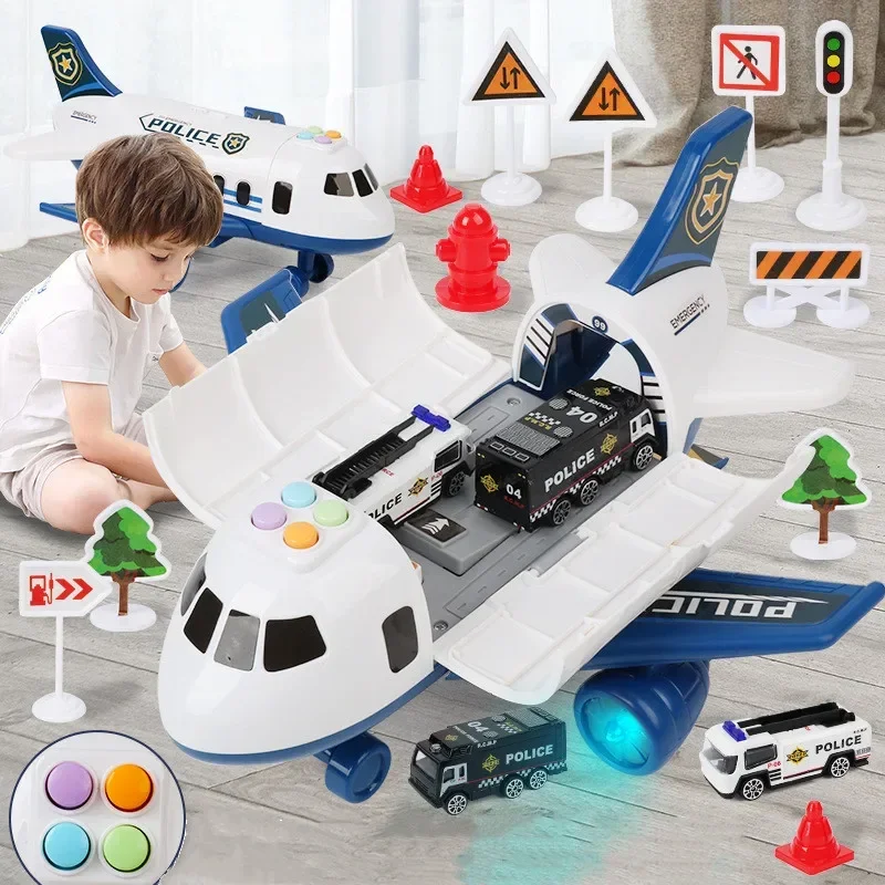 16pcs/set High Quality LED Lights kids airplane toy model Alloy car road signs and roandblocks are provided in the box baby gift