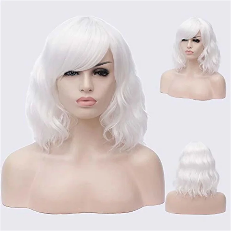 

White Short Wig Curly Wigs Female Party Cosplay Costume Wigs Sexy Toys Accessories Heat Resitant Synthetic Fiber Peluca