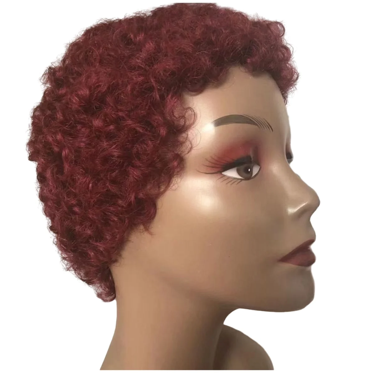 Peluca rizada corta de corte barato para mujer, peluca brasileña Hiar, rizo Afro, peluca humana corta, Rojo