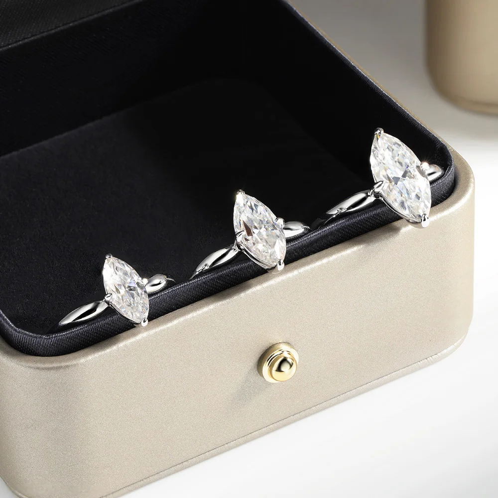 OEVAS 1CT-3CT 7*14MM Marquise Cut Moissanite Wedding Rings S925 Silver Plate 18K Gold for Women Lab Diamond Party Jewelry Gift view 4