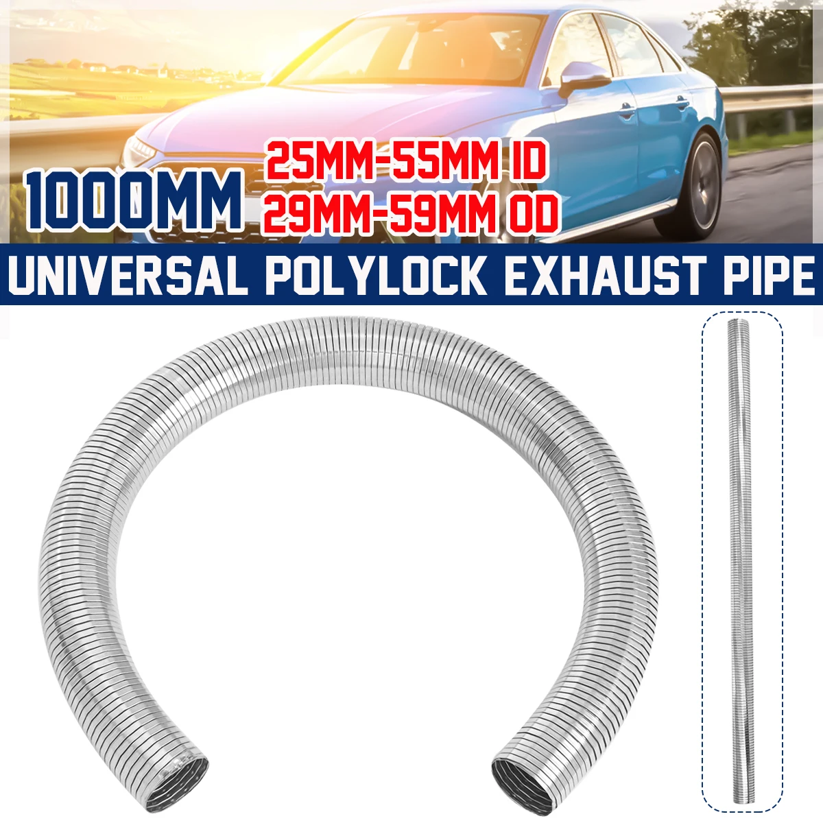 1000mm Universal Flexible Polylock Exhaust Pipe Vent Hose Quick Repair Tube Stainless Steel Exhaust Vent Pipe DIY Smoke Tubes