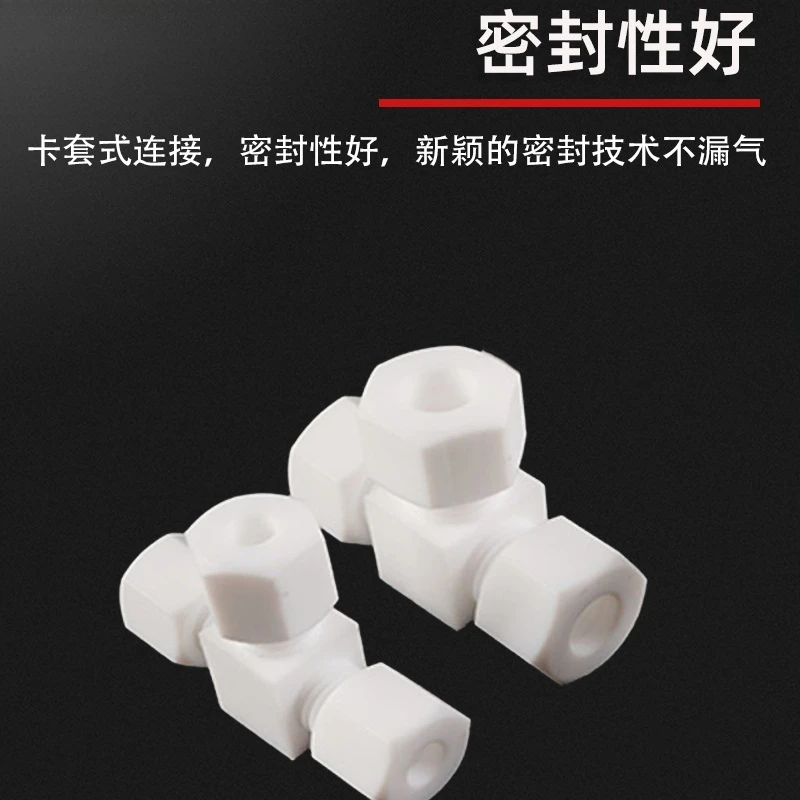 

4mm 6mm PTFE Ferrule T Tee Joint Corrosion Resistant Acid Alkali Bite Type Fitting Polytef Tube Inserting