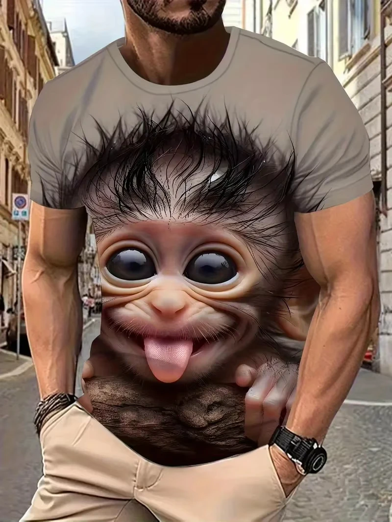 

3D Cute Funny Monkey Graphic T-Shirts For Men Women Summer Outdoor Short-Sleeved Tops Fashion Pop Men's Casual Plus Size T-Shirt