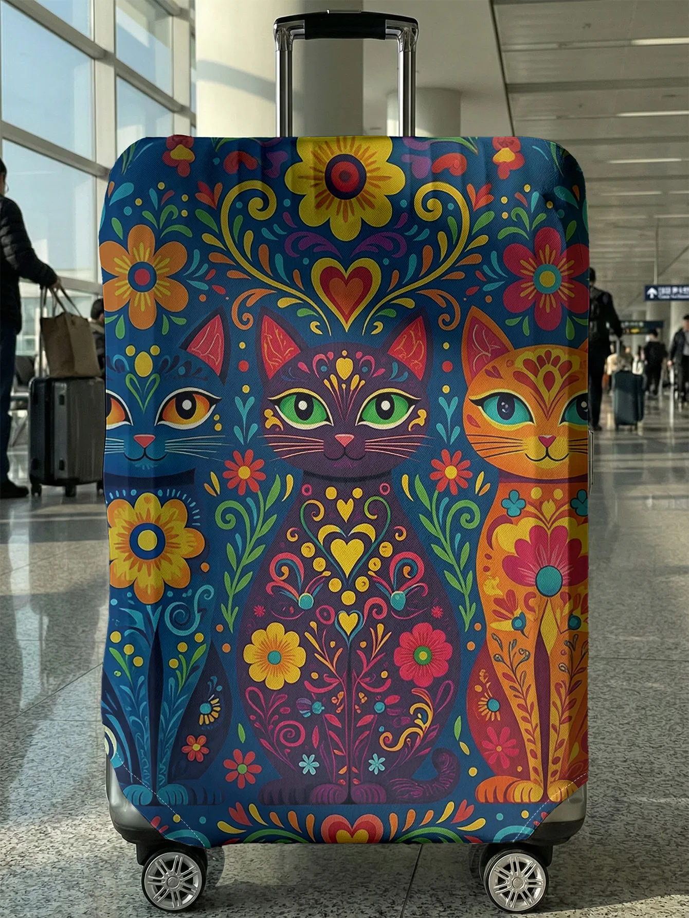 Mexican Style Colorful Cat Flower Luggage Cover, Suitable for 18-32 Inch Luggage Cover, Luggage Handle Glove, Travel Accessories