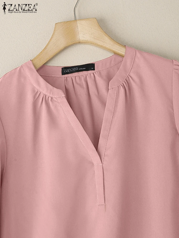 

ZANZEA Loose 3/4 Puff Sleeve Smock Tops Casual Everyday V-Neck 2025 Spring Summer Blusas Mujer Women Solid Commute Blouses