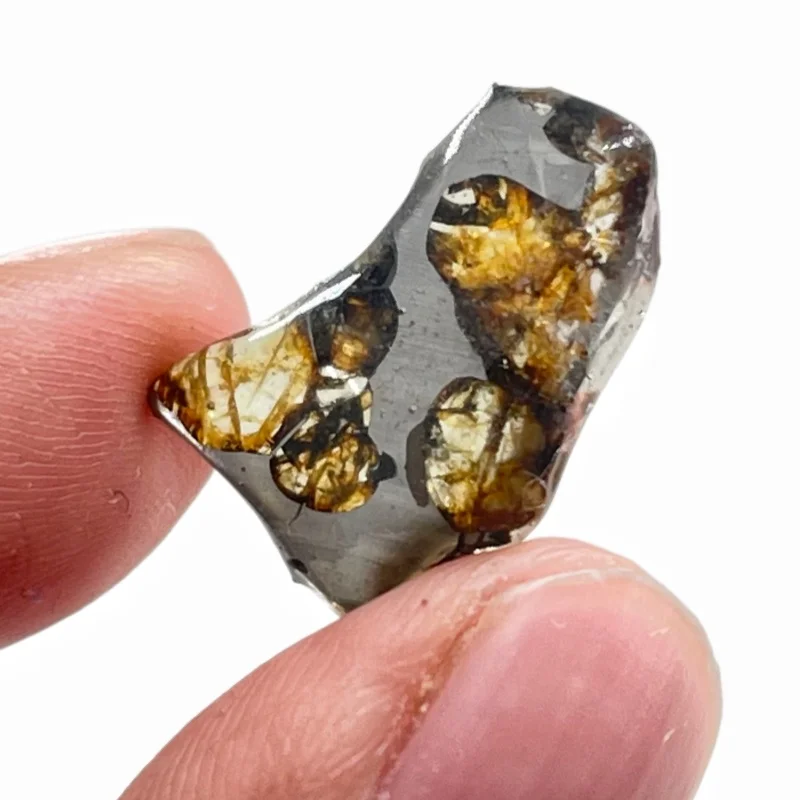 Seymchan Pallasite Meteorite Specimen Natural Olivine Meteorite Irregular Slice Cut Polished Space Rock Collection -CA135