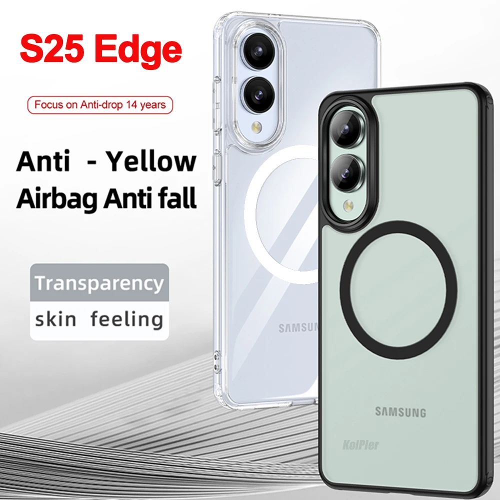 

Case for Samsung Galaxy S25 EDGE 5G Clear Back Cover TPU Silicone Frame Matte Translucent Hard Shockproof Magnetic Capa