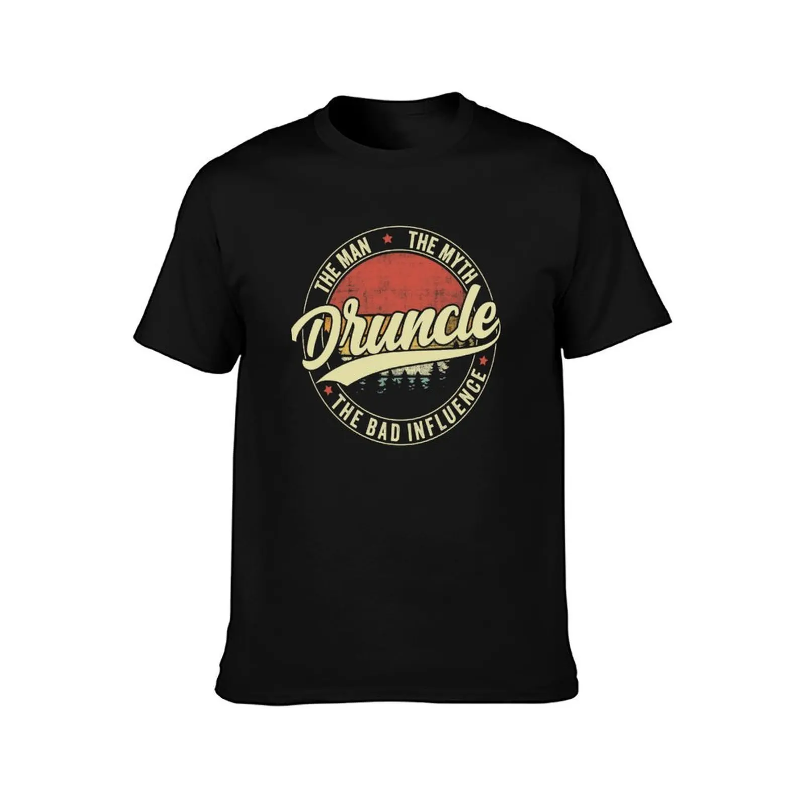 Druncle The Man The Myth The Bad Influence Retro Vintage T-Shirt, Summer Casual Cotton Tee, Oversized Streetwear Tops