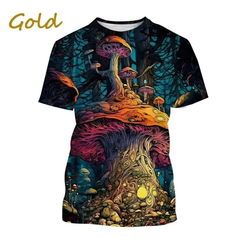 Summer Colorful Mushrooms Pop Men T Shirt 3D Plants Printed Tee Shirts Kids Children Cool Short Sleeves Women Harajuku Clothes