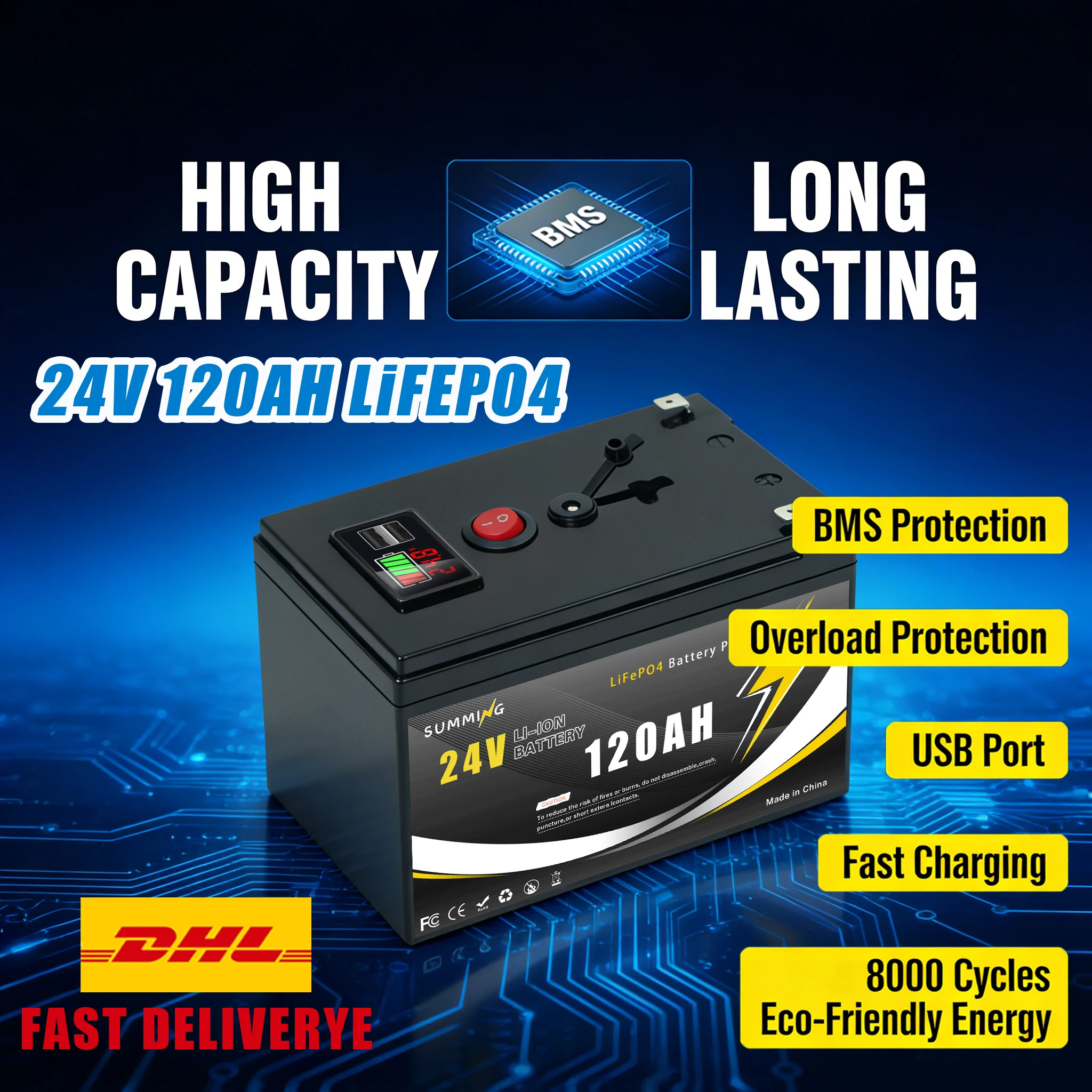 

Compact ️Lithium Battery 24V 120Ah LiFePO4 Power Cell with Smart Bluetooth BMS for Solar Battery Mobile&Solar Applications
