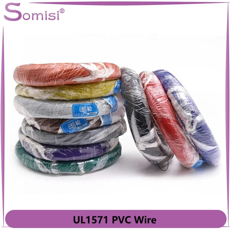 

5/10/50m UL1571 PVC Electrical Wire Insulated Tinned Copper 32 30 28 26 24 22 20 18 16 AWG Environmental LED Line DIY Cord