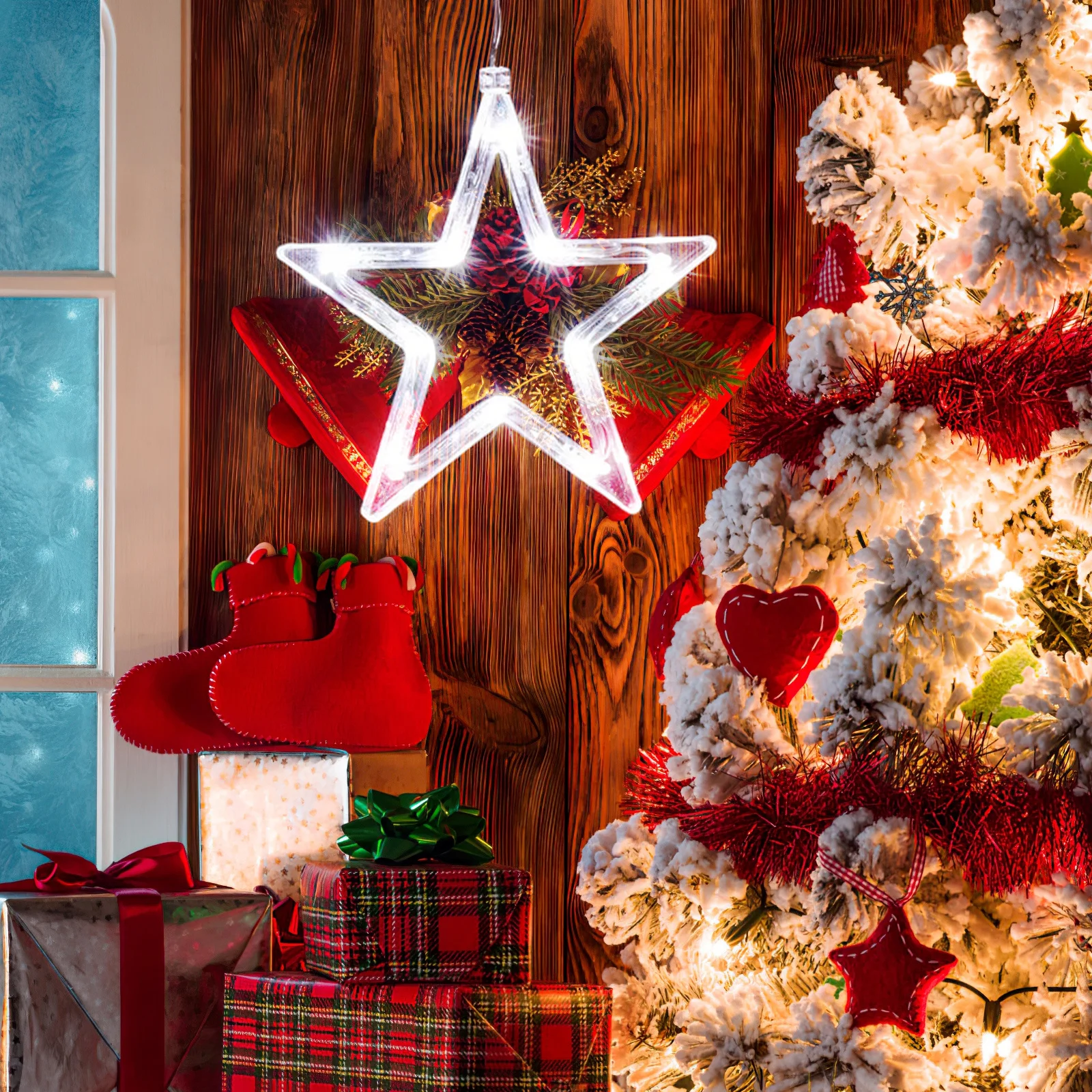 

Five-Pointed Star Hanging Window Light 10 LED Operated Indoor Decorative Lights Suction Cup Christmas Wedding Party Pure