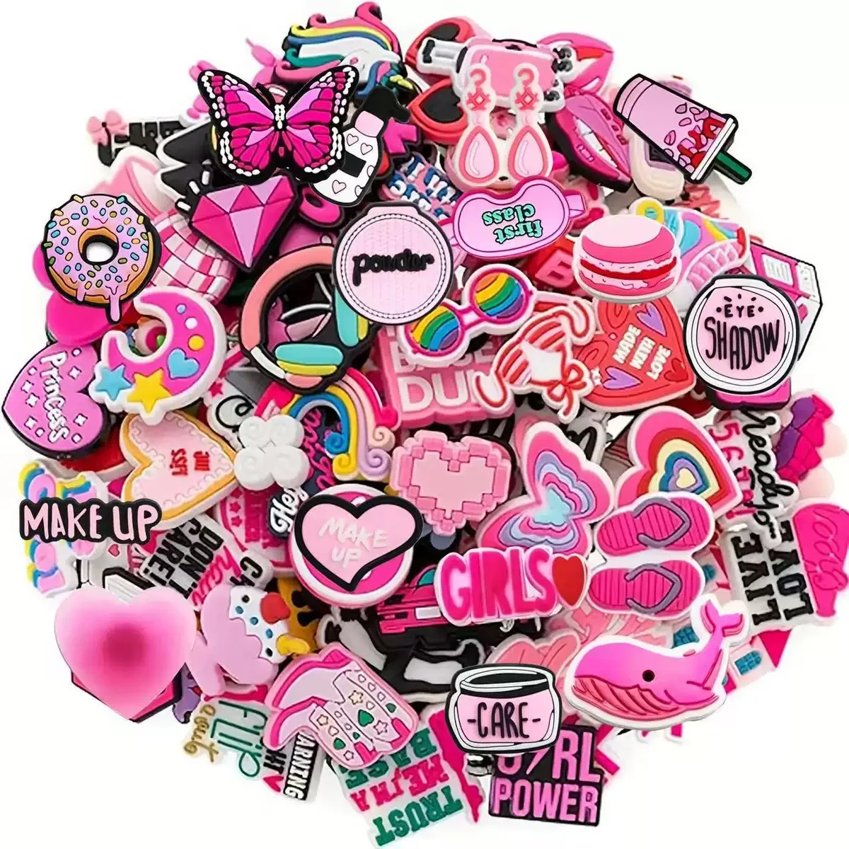 20-50Pcs Random Mixed Pink Girl Shoe Charms For Slides Clog Sandals Shoes Decorations Accessories For Christmas Birthday Gifts