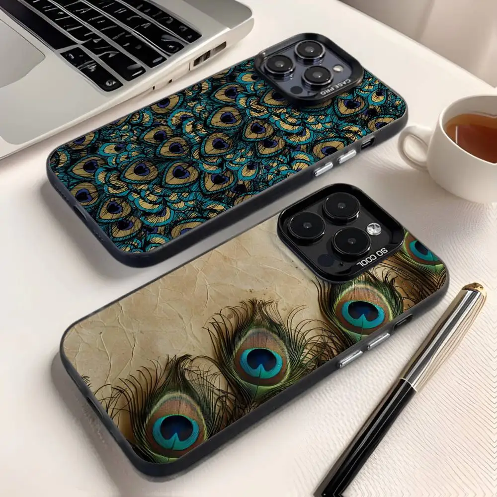 

Bird Peacock Feather Phone Case For iPhone 16,15,14,13,12,11,8,7,Pro,Max,Plus,Mini,XS,SE Anti Fall Black Matte Hard